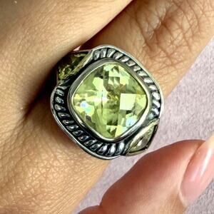 sterling silver faceted yellow cz cable cocktail ring size 8